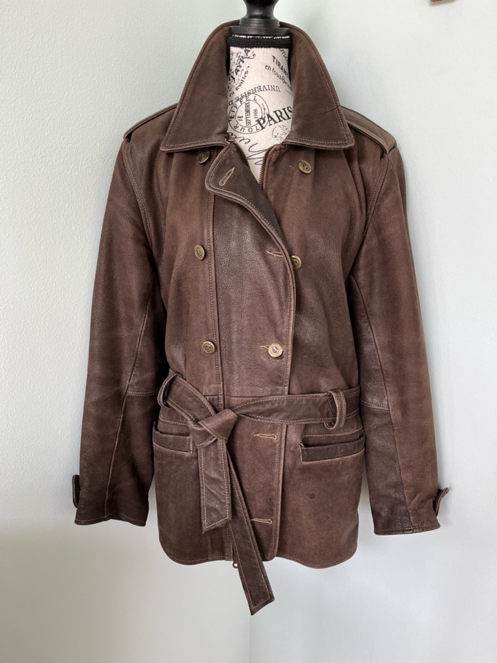 Women's Brown Leather Trench Coat with Belt